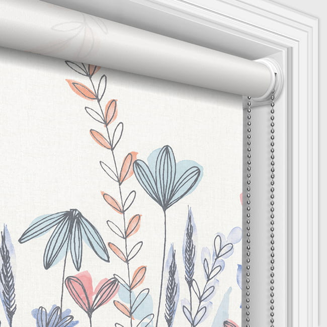 Wild Garden Cornflower Blue & Coral Patterned Kitchen Roller Blinds