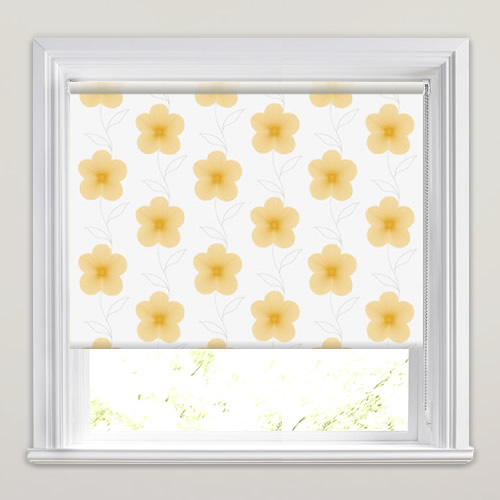 Pretty Digital Flowers Patterned Roller Blinds in Yellow & White